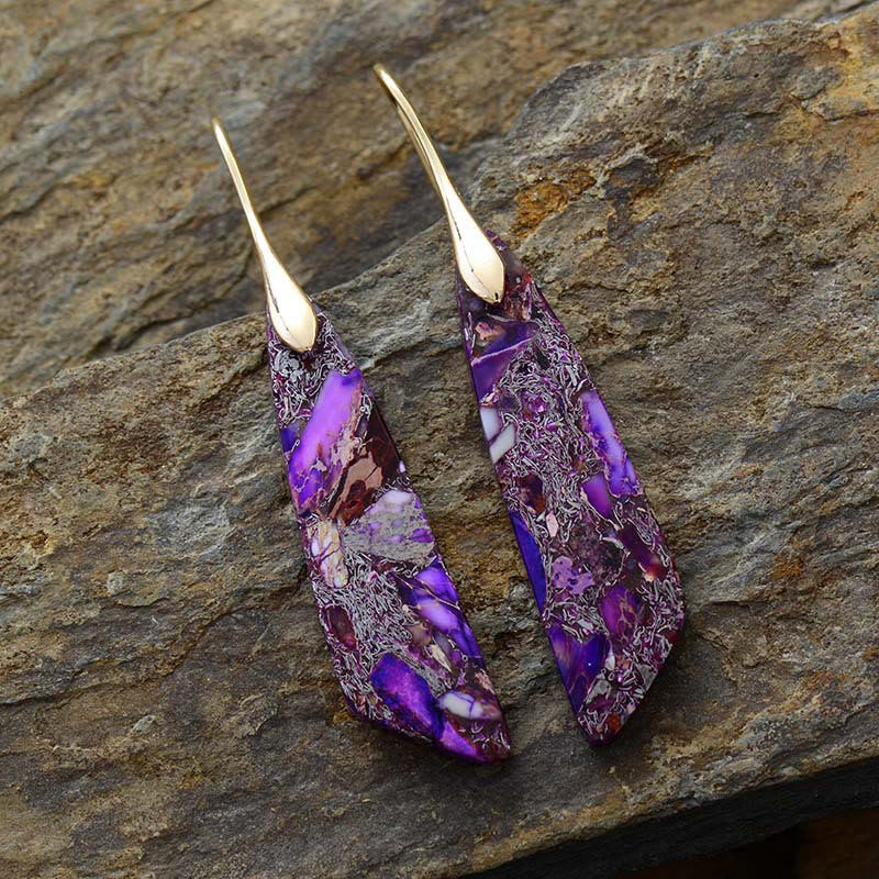 Wear FengShui Natural Emperor Stone Geometric Crystal Anti-Stress Earrings