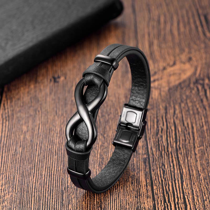 Wear FengShui Endless Knot Titanium Steel Strengthen Leather Buckle Bracelet