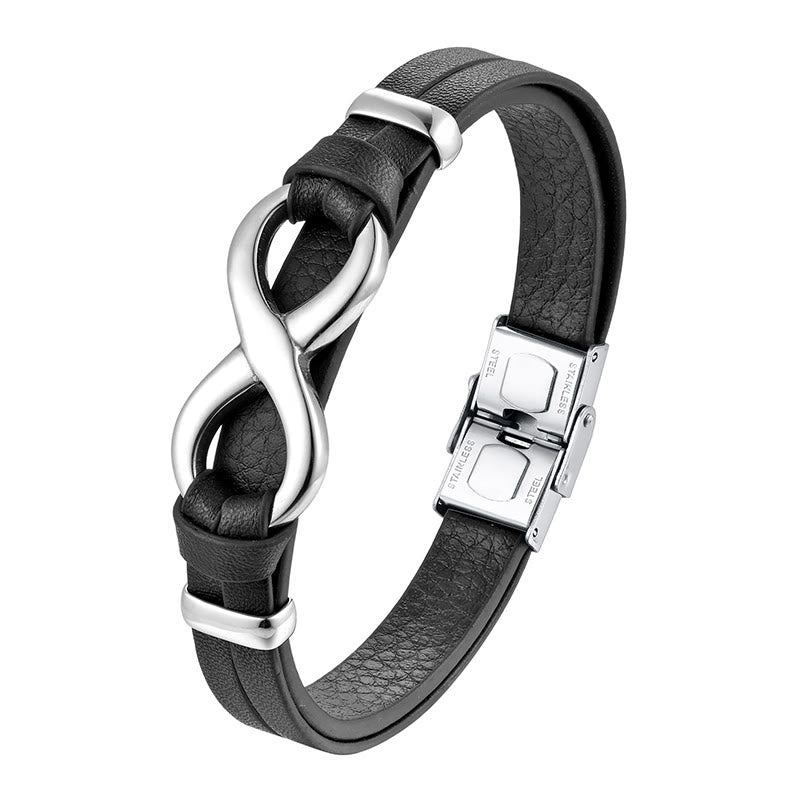 Wear FengShui Endless Knot Titanium Steel Strengthen Leather Buckle Bracelet