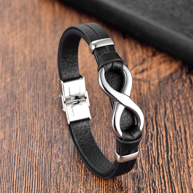 Wear FengShui Endless Knot Titanium Steel Strengthen Leather Buckle Bracelet