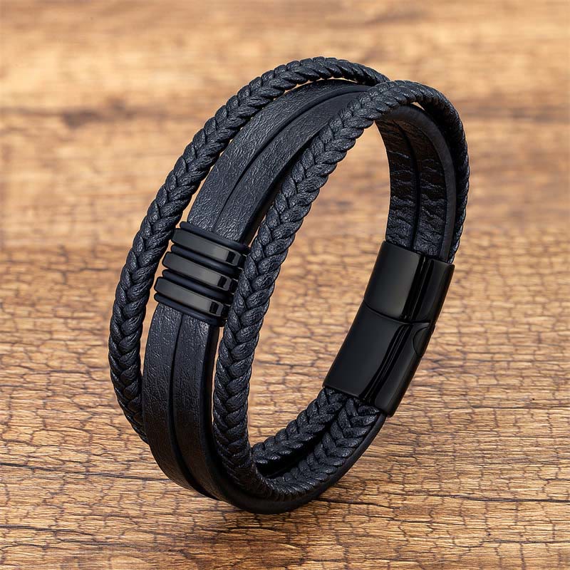 Wear FengShui Handmade Braided Leather Calm Titanium Steel Buckle Bracelet