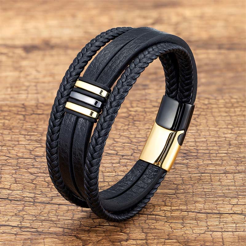 Wear FengShui Handmade Braided Leather Calm Titanium Steel Buckle Bracelet
