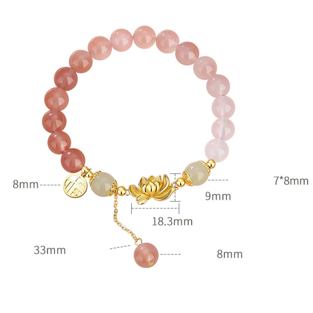 Wear FengShui 925 Sterling Silver Natural Gradient Agate Hetian Jade Lotus Fu Character Enlightenment Bracelet