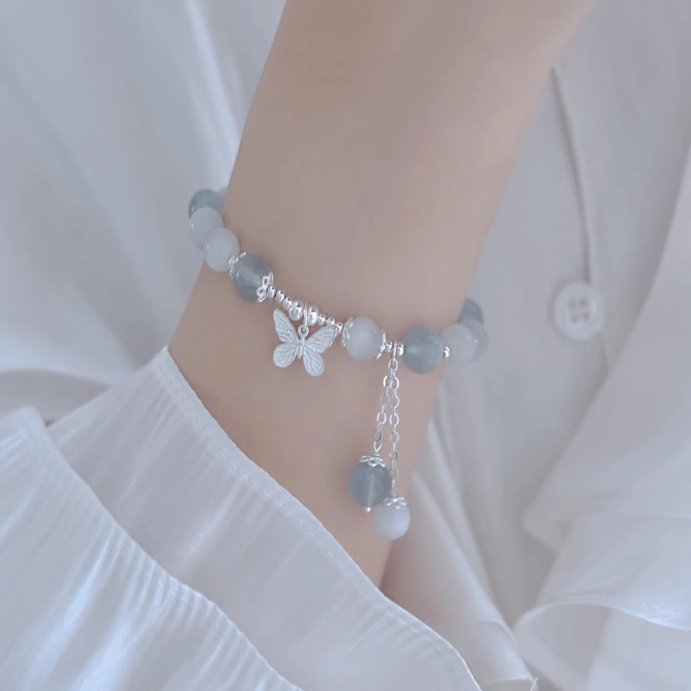 Wear FengShui Cat's Eye Aquamarine Butterfly Charm Support Bracelet
