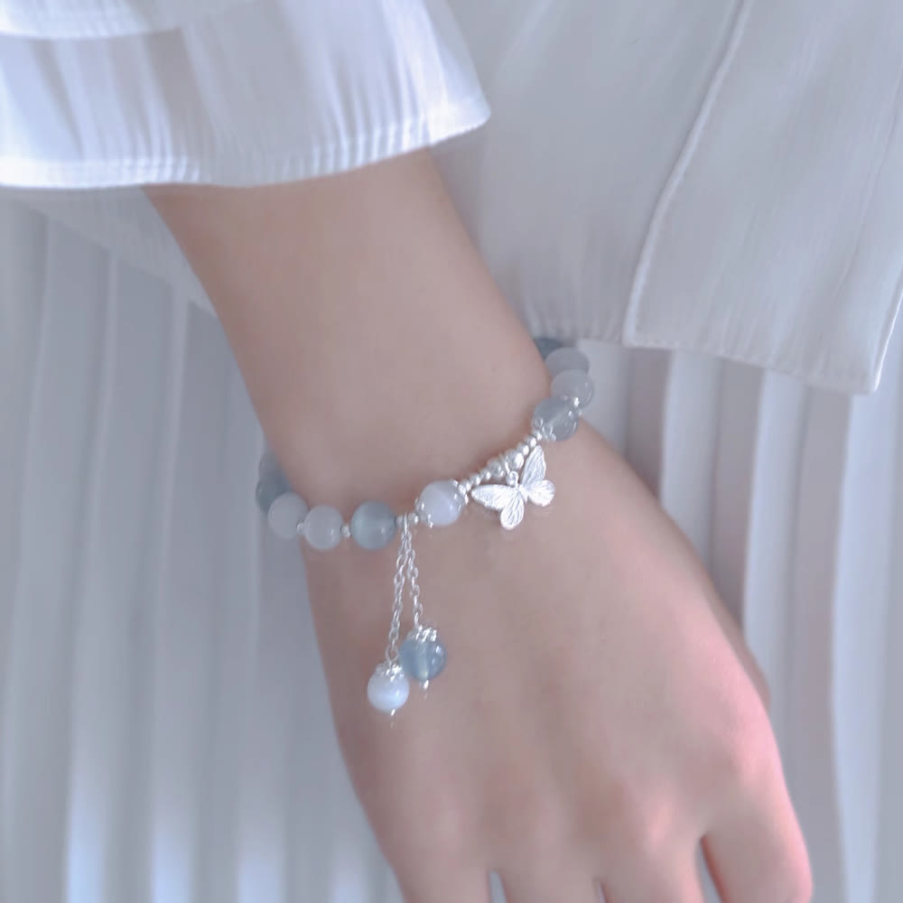 Wear FengShui Cat's Eye Aquamarine Butterfly Charm Support Bracelet