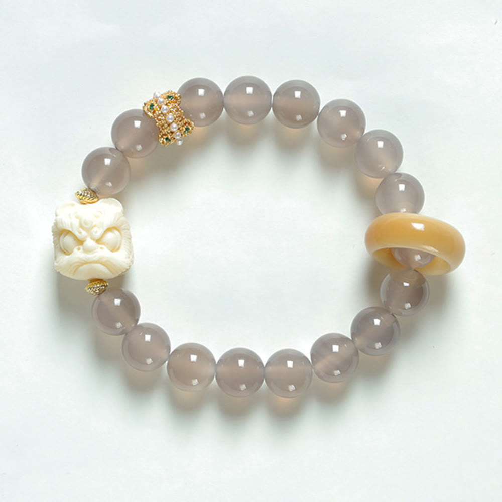 Wear FengShui Amber Gray Agate Ivory Fruit Confidence Bracelet