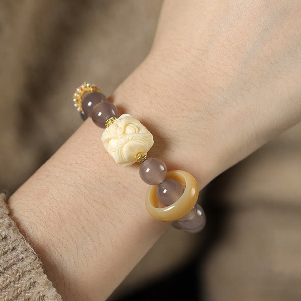 Wear FengShui Amber Gray Agate Ivory Fruit Confidence Bracelet