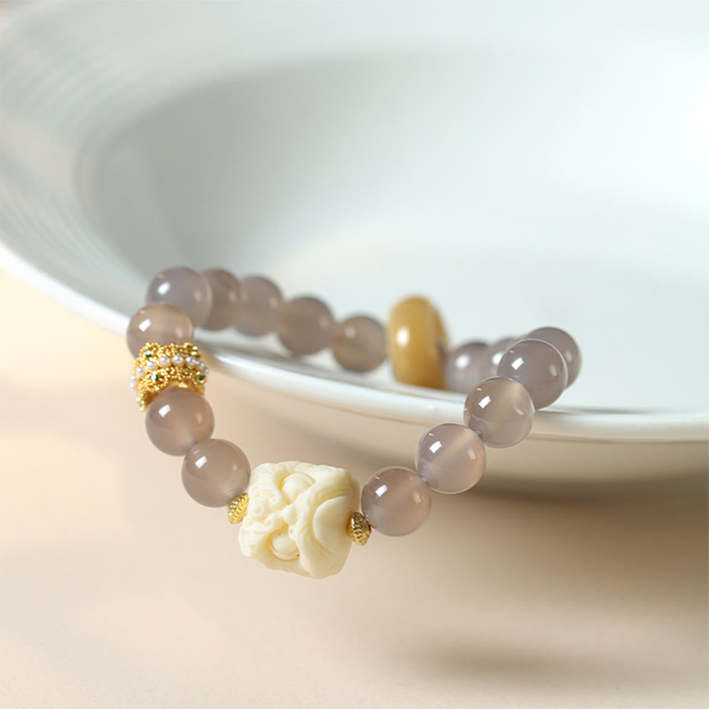 Wear FengShui Amber Gray Agate Ivory Fruit Confidence Bracelet