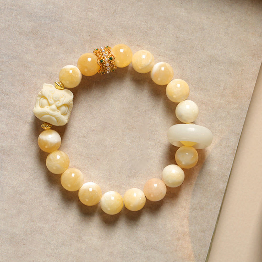 Wear FengShui Amber Gray Agate Ivory Fruit Confidence Bracelet