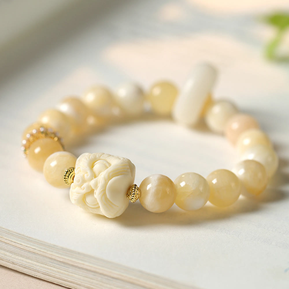 Wear FengShui Amber Gray Agate Ivory Fruit Confidence Bracelet