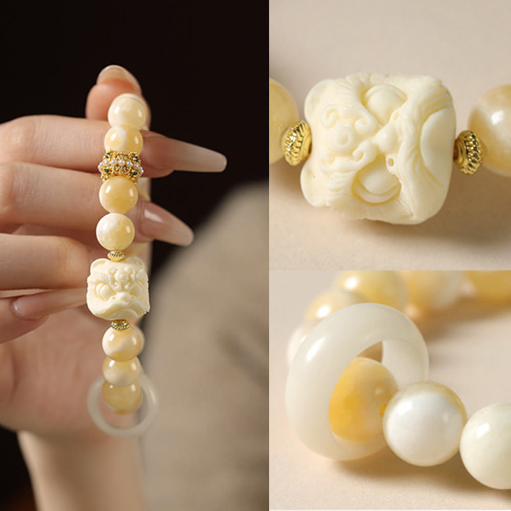 Wear FengShui Amber Gray Agate Ivory Fruit Confidence Bracelet