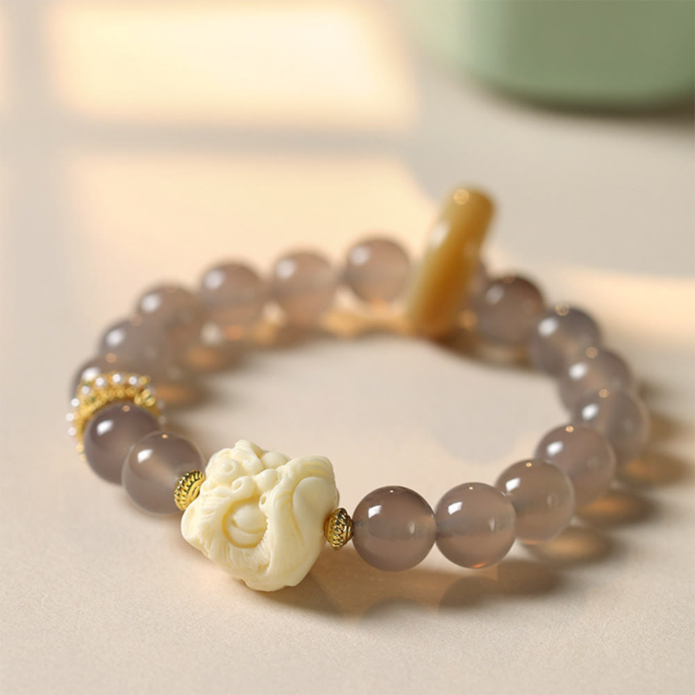 Wear FengShui Amber Gray Agate Ivory Fruit Confidence Bracelet
