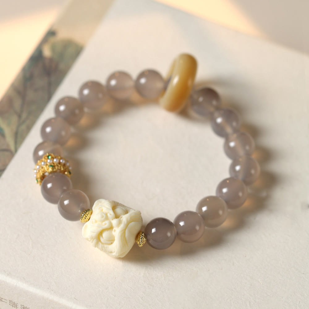Wear FengShui Amber Gray Agate Ivory Fruit Confidence Bracelet