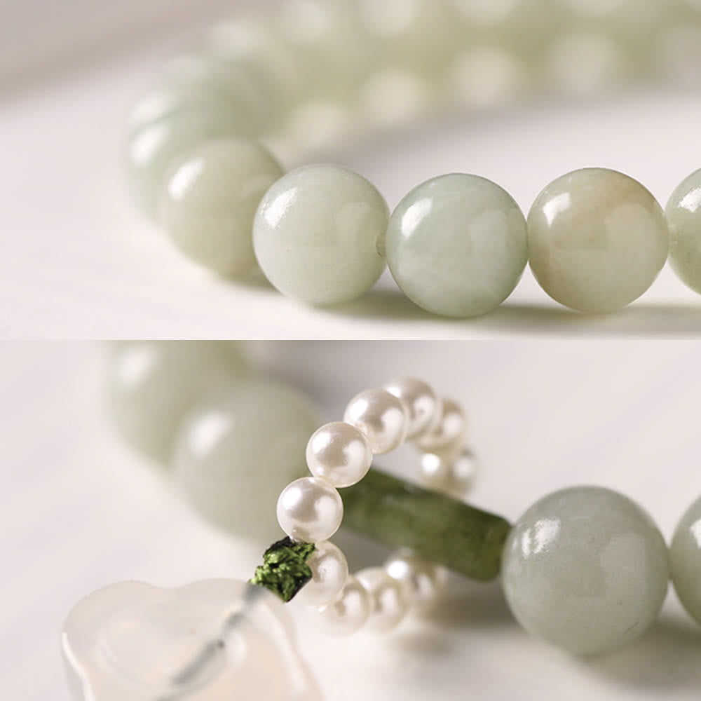Wear FengShui Green Jade Beads Pearl Prosperity Tassels Wrist Mala