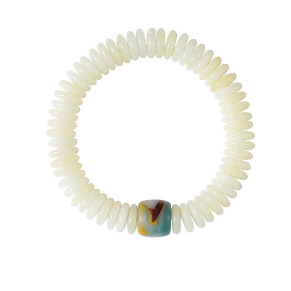 Wear FengShui Natural White Bodhi Seed Stone Wisdom Tassel Wrist Mala Bracelet