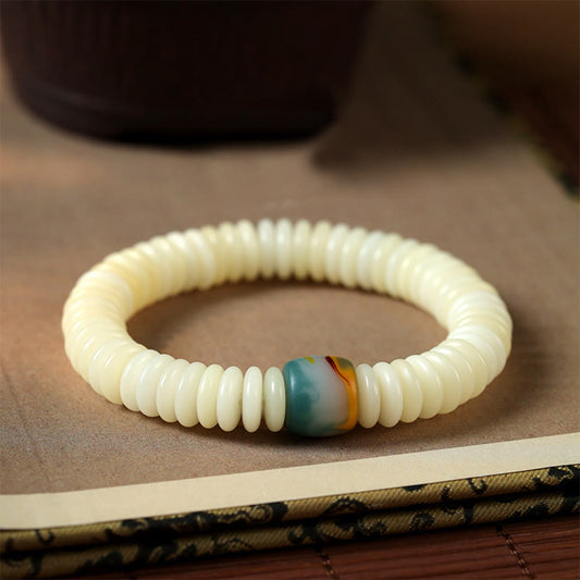 Wear FengShui Natural White Bodhi Seed Stone Wisdom Tassel Wrist Mala Bracelet