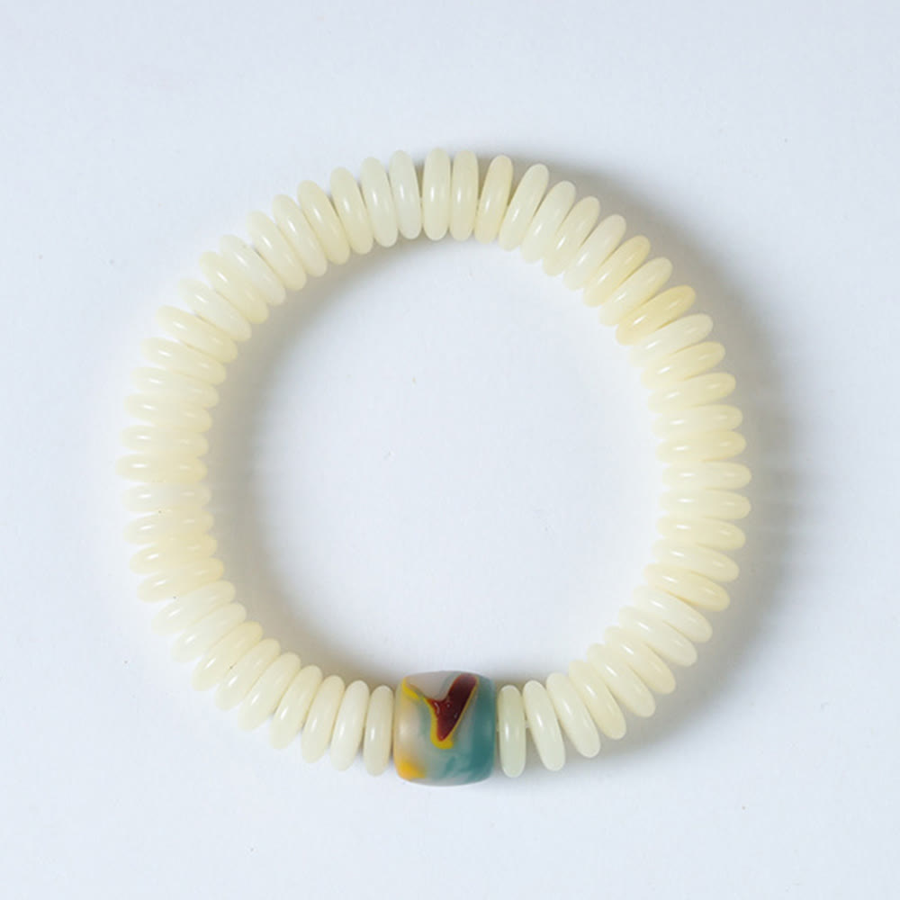 Wear FengShui Natural White Bodhi Seed Stone Wisdom Tassel Wrist Mala Bracelet