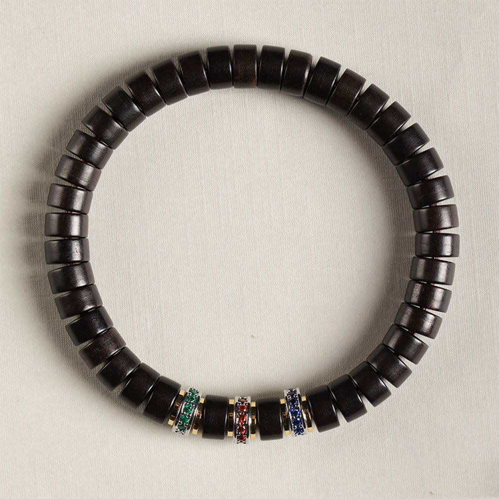 Wear FengShui Ebony Wood Small Leaf Red Sandalwood Zircon Peace Bracelet