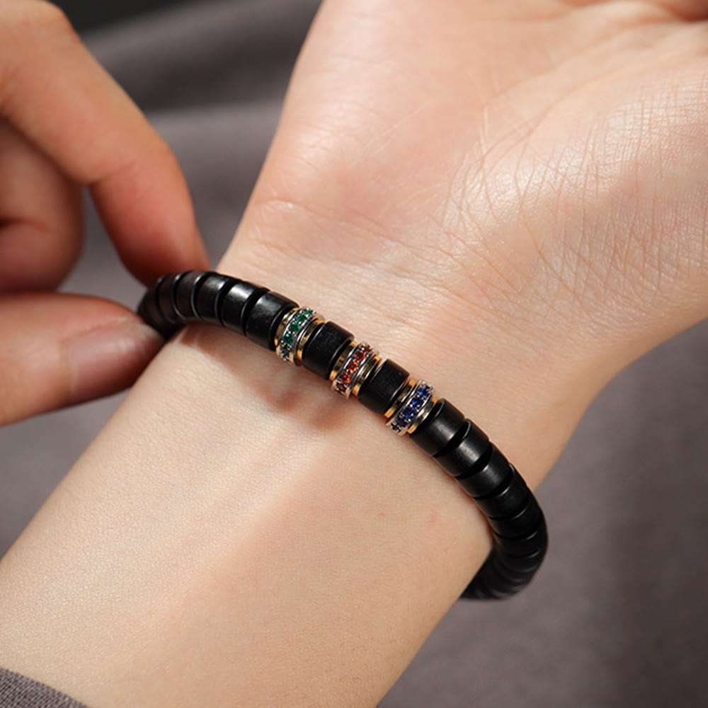 Wear FengShui Ebony Wood Small Leaf Red Sandalwood Zircon Peace Bracelet