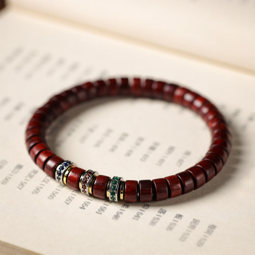 Wear FengShui Ebony Wood Small Leaf Red Sandalwood Zircon Peace Bracelet