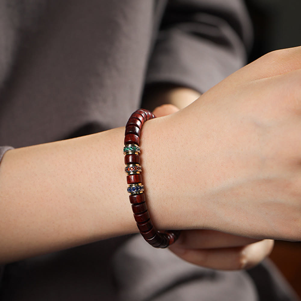 Wear FengShui Ebony Wood Small Leaf Red Sandalwood Zircon Peace Bracelet