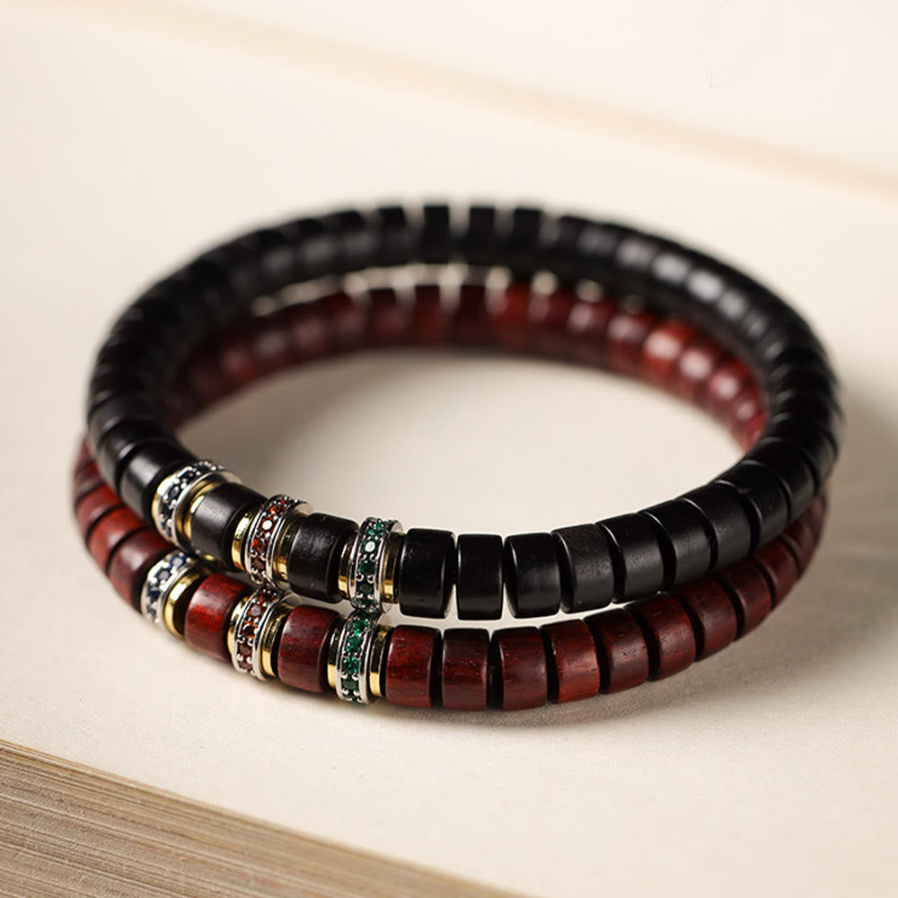 Wear FengShui Ebony Wood Small Leaf Red Sandalwood Zircon Peace Bracelet