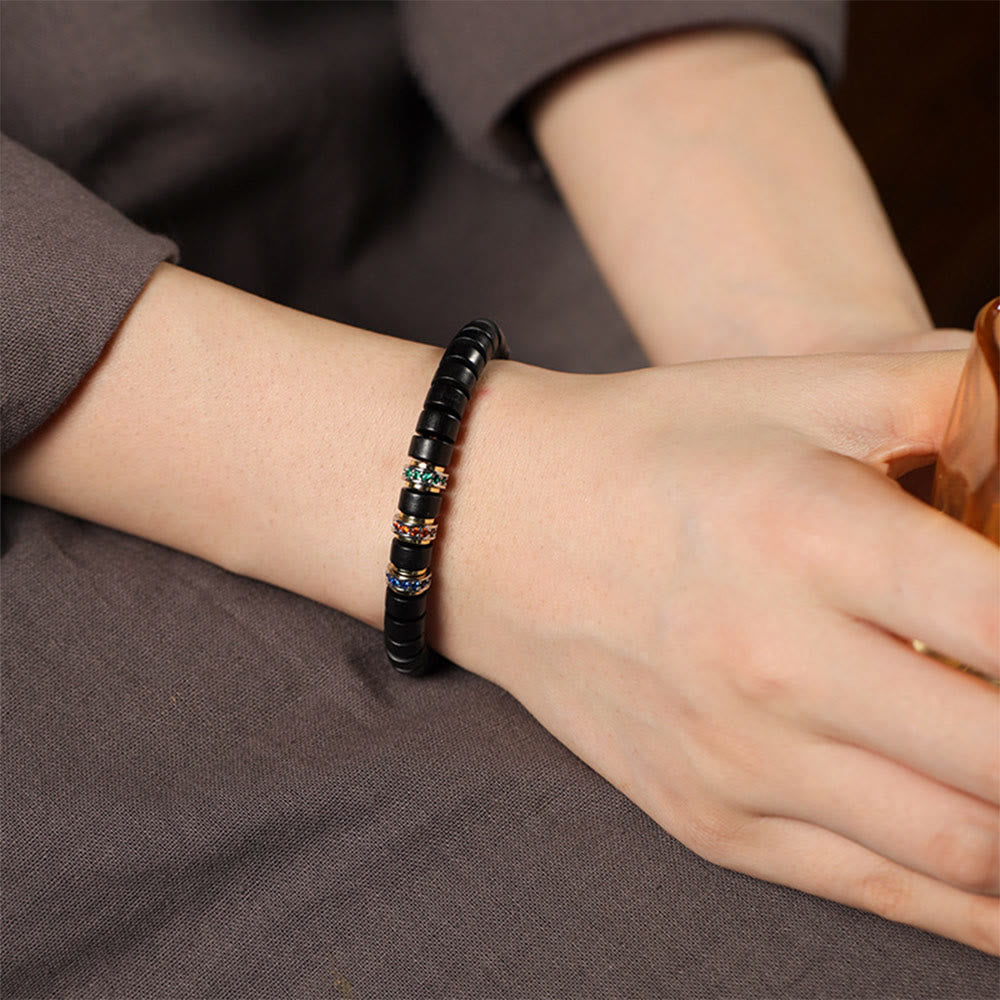 Wear FengShui Ebony Wood Small Leaf Red Sandalwood Zircon Peace Bracelet
