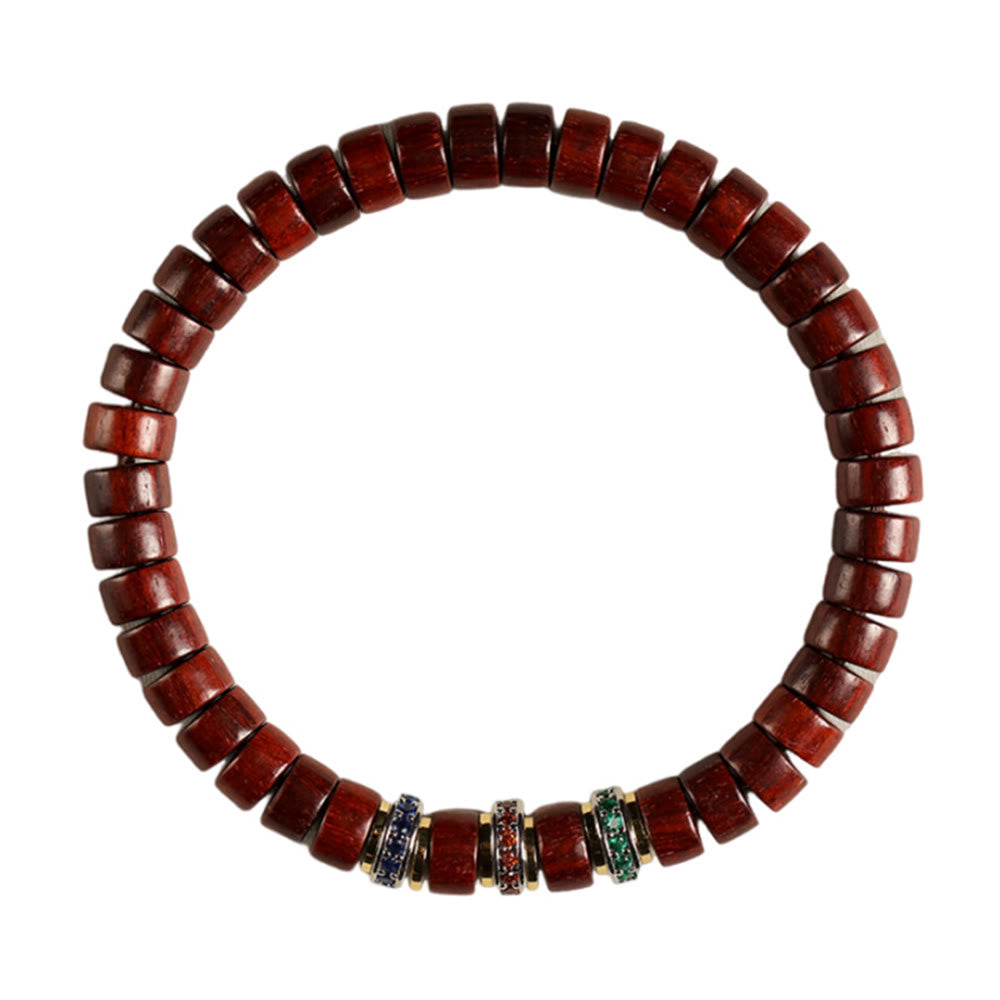 Wear FengShui Ebony Wood Small Leaf Red Sandalwood Zircon Peace Bracelet
