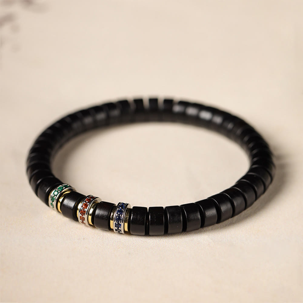 Wear FengShui Ebony Wood Small Leaf Red Sandalwood Zircon Peace Bracelet