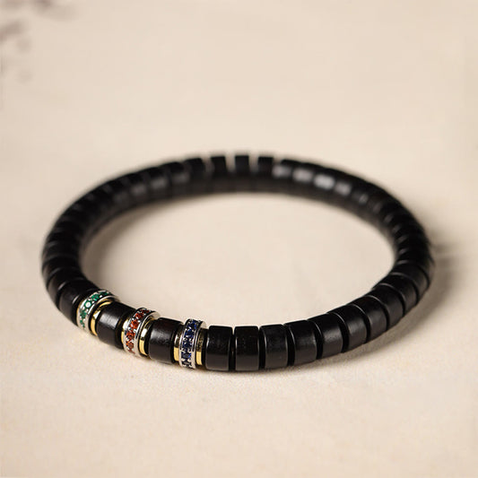 Wear FengShui Ebony Wood Small Leaf Red Sandalwood Zircon Peace Bracelet