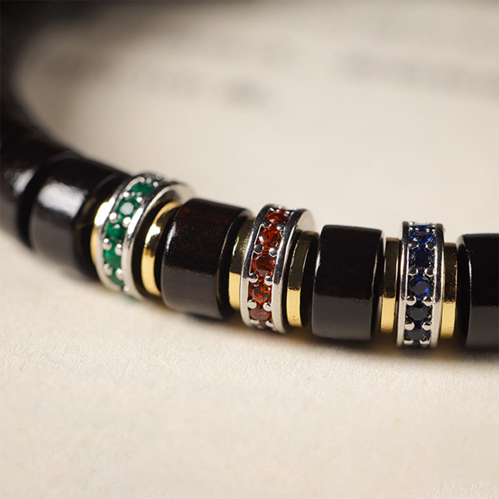 Wear FengShui Ebony Wood Small Leaf Red Sandalwood Zircon Peace Bracelet