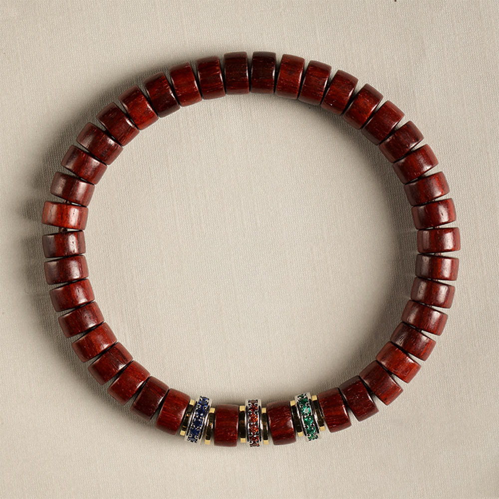 Wear FengShui Ebony Wood Small Leaf Red Sandalwood Zircon Peace Bracelet