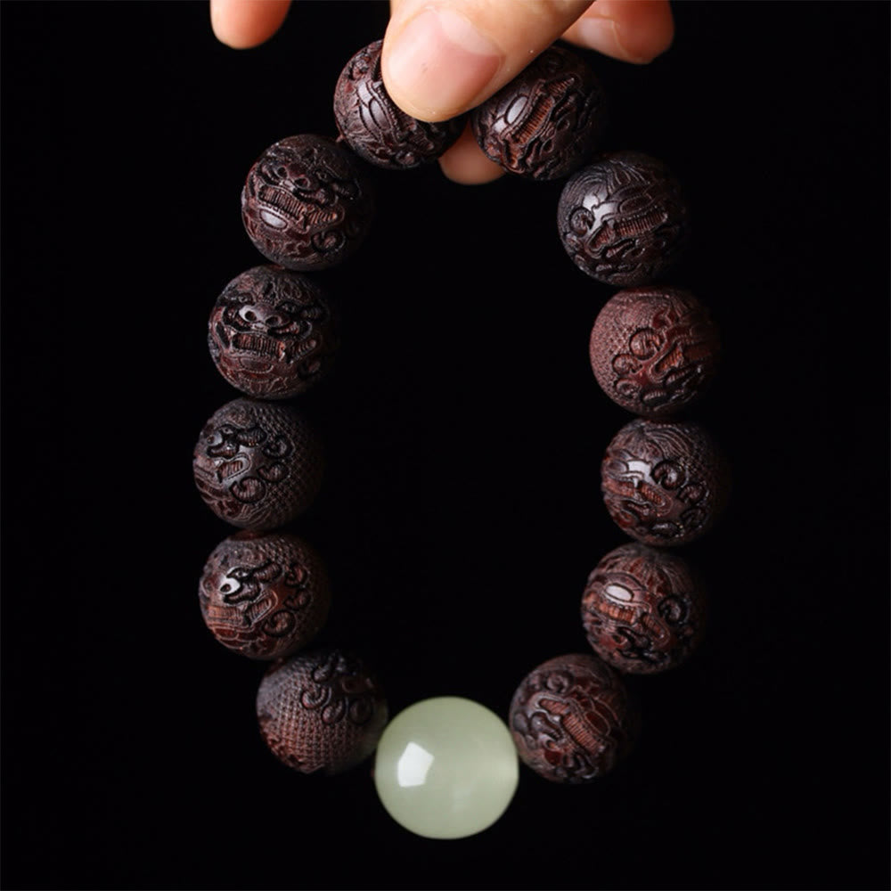 Wear FengShui Tibetan Rosewood Engraving PiXiu Warmth Bracelet