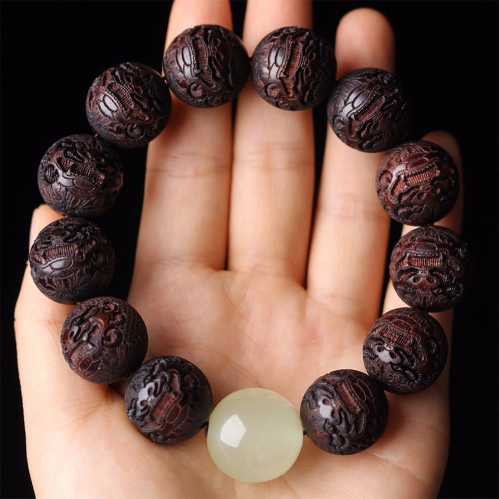 Wear FengShui Tibetan Rosewood Engraving PiXiu Warmth Bracelet