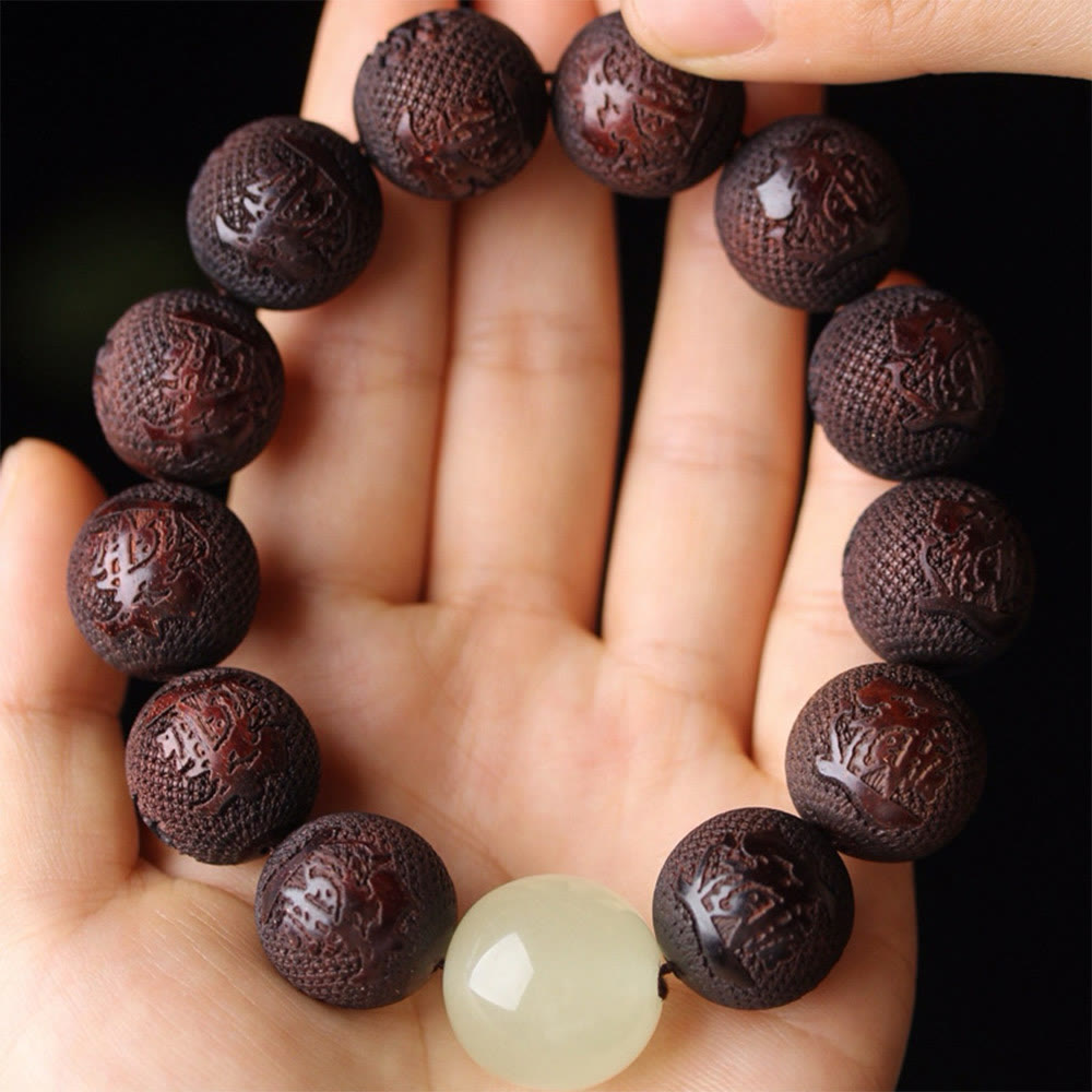 Wear FengShui Tibetan Rosewood Engraving PiXiu Warmth Bracelet