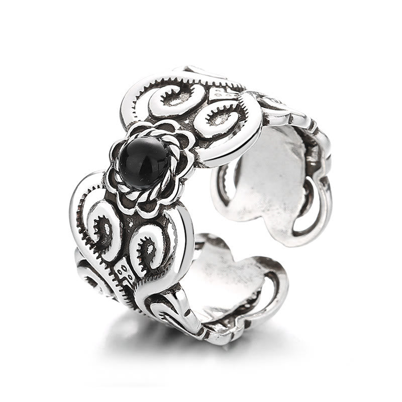Wear FengShui Black Onyx Copper Mongolian Pattern Adjustable Fortune Ring