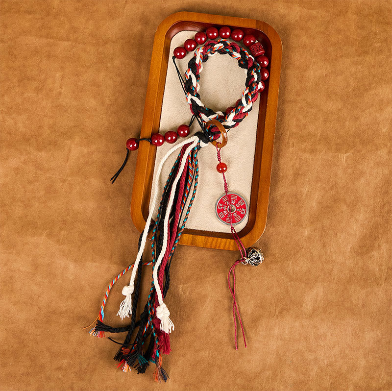 Wear FengShui Tibetan Mountain Ghosts Spend Money Cinnabar Double-Layer Red Rope Tassel Protection Bracelet