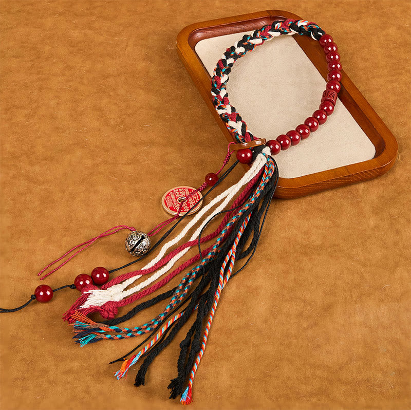 Wear FengShui Tibetan Mountain Ghosts Spend Money Cinnabar Double-Layer Red Rope Tassel Protection Bracelet