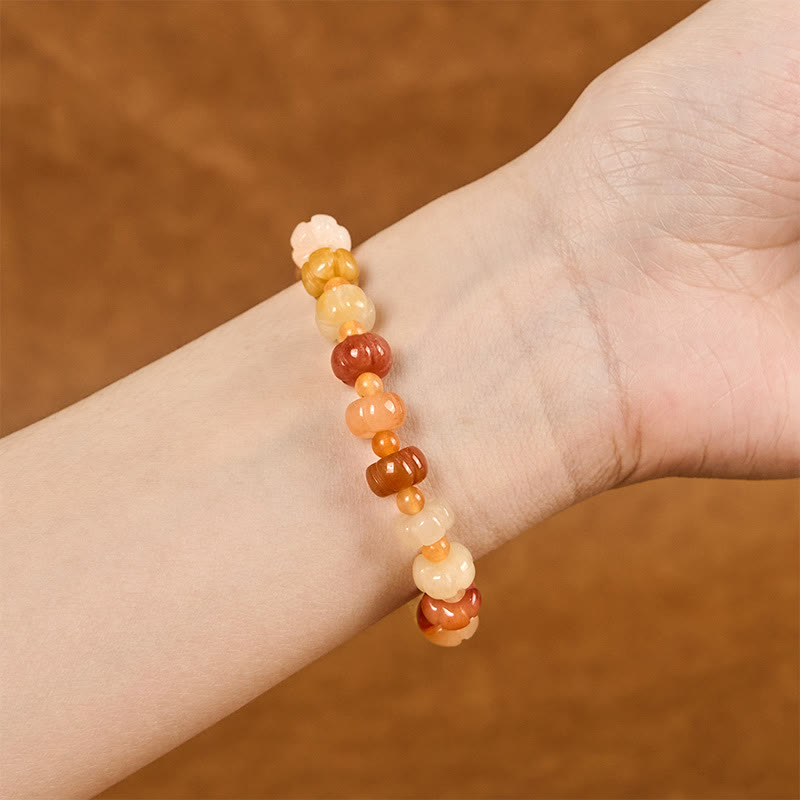 Wear FengShui Golden Silk Jade Pumpkin Beads Wealth Luck Bracelet
