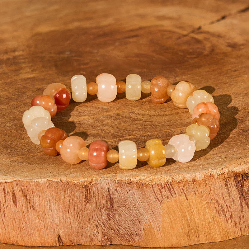 Wear FengShui Golden Silk Jade Pumpkin Beads Wealth Luck Bracelet