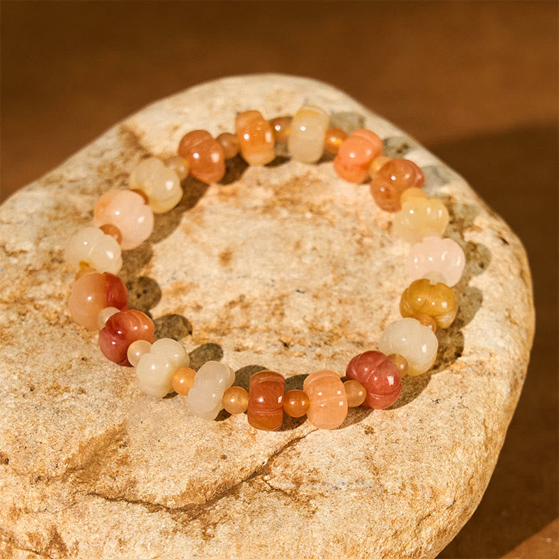 Wear FengShui Golden Silk Jade Pumpkin Beads Wealth Luck Bracelet