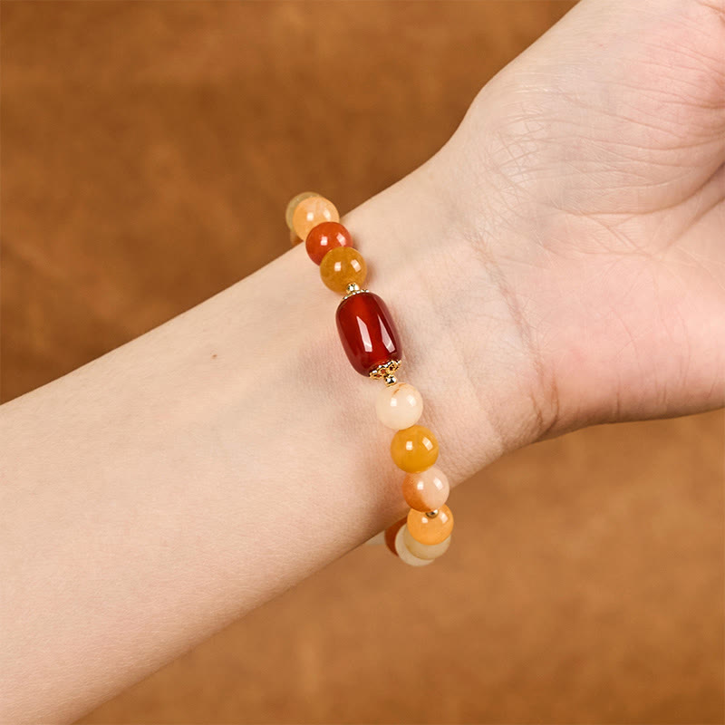 Wear FengShui Golden Silk Jade Beads Gourd Wealth Luck Bracelet