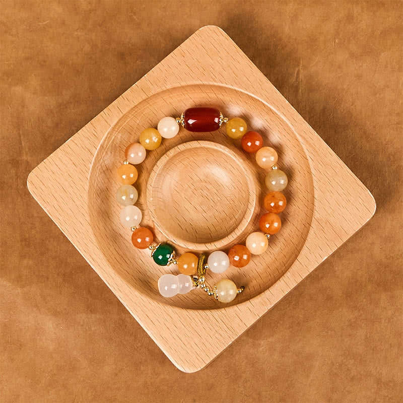 Wear FengShui Golden Silk Jade Beads Gourd Wealth Luck Bracelet
