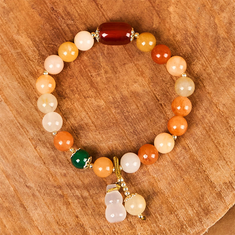 Wear FengShui Golden Silk Jade Beads Gourd Wealth Luck Bracelet