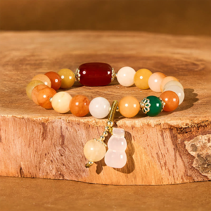 Wear FengShui Golden Silk Jade Beads Gourd Wealth Luck Bracelet