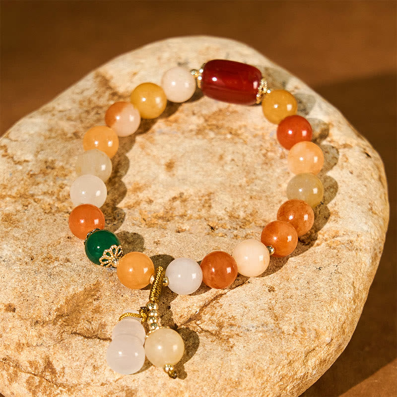 Wear FengShui Golden Silk Jade Beads Gourd Wealth Luck Bracelet