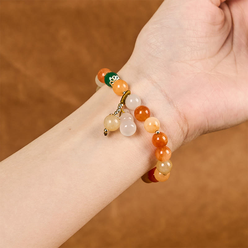 Wear FengShui Golden Silk Jade Beads Gourd Wealth Luck Bracelet