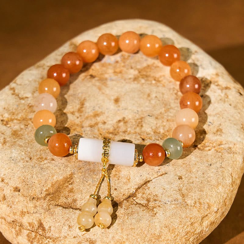 Wear FengShui Golden Silk Jade Beads Gourd White Crystal Wealth Luck Bracelet
