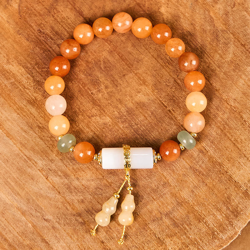 Wear FengShui Golden Silk Jade Beads Gourd White Crystal Wealth Luck Bracelet