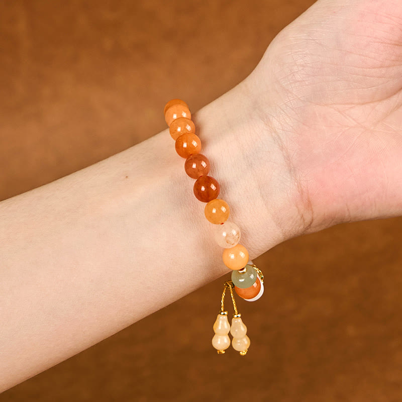 Wear FengShui Golden Silk Jade Beads Gourd White Crystal Wealth Luck Bracelet